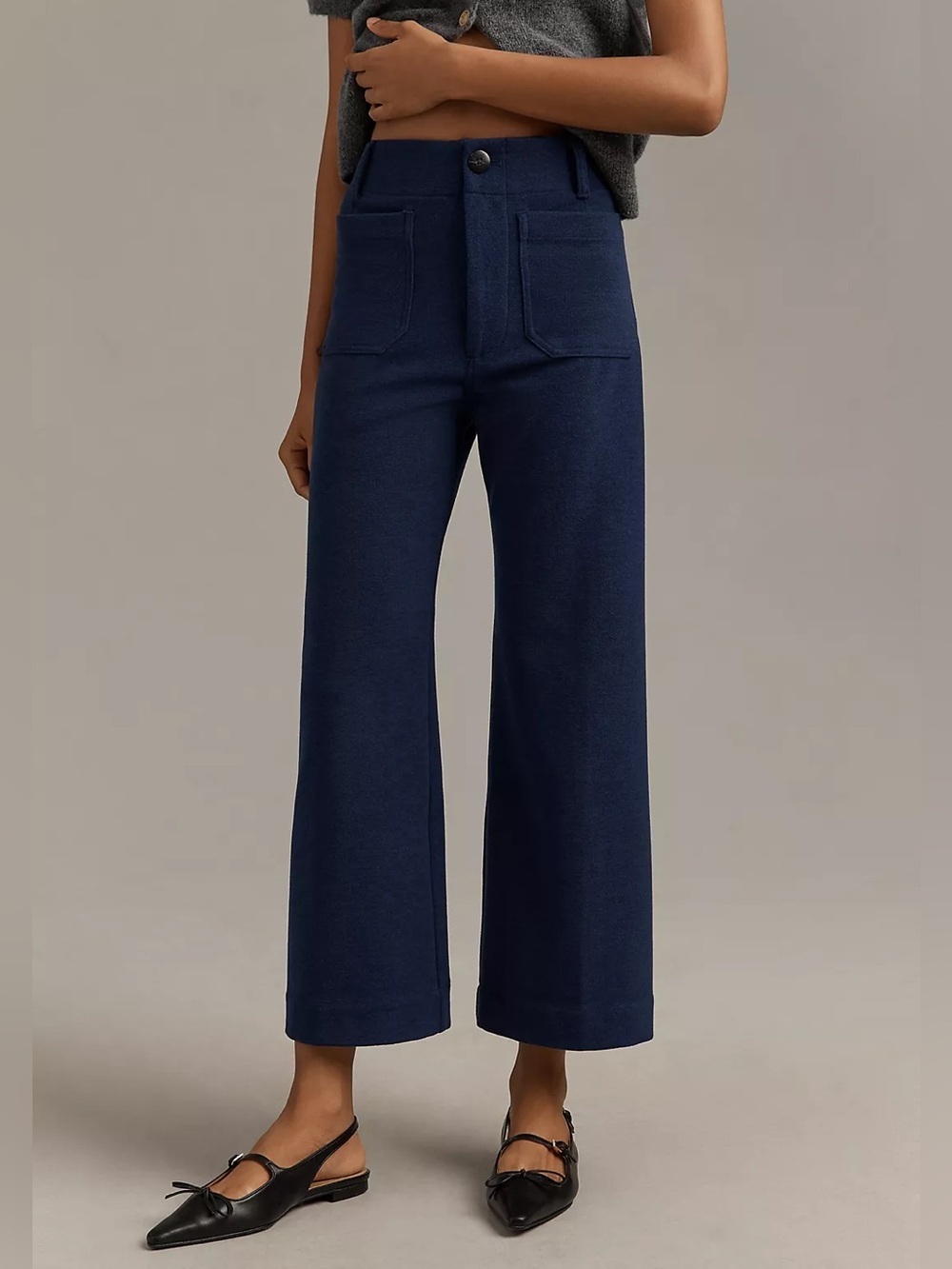 NWT Anthro Maeve The Colette Brushed Knit Crop Wide-Leg Pants Blue Size 28